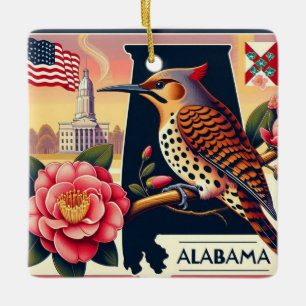 Alabama Northern Flicker Bird & Camellia Blume Keramikornament