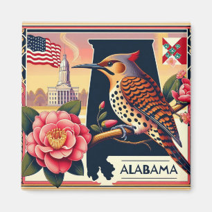 Alabama Northern Flicker Bird & Camellia Blume Magnet