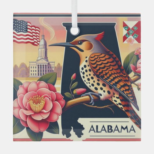 Alabama Northern Flicker Bird & Camellia Blume Ornament Aus Glas (Vorderseite)