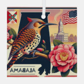 Alabama Northern Flicker Bird & Camellia Blume Ornament Aus Glas (Rückseite)