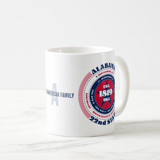 Alabama Patriotic Circular Monogram Tasse (VorderseiteRechts)