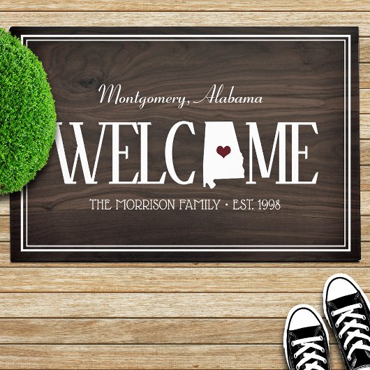 Alabama Personalisiert Woodgrain Willkommen Fußmatte
