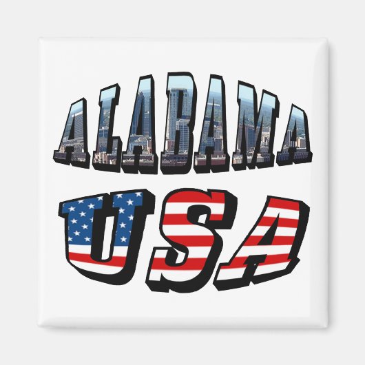 Alabama Picture und USA Flag Schriftart Magnet (Vorne)