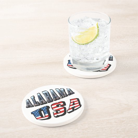 Alabama Picture und USA Flag Schriftart Sandstein Untersetzer (Seite)