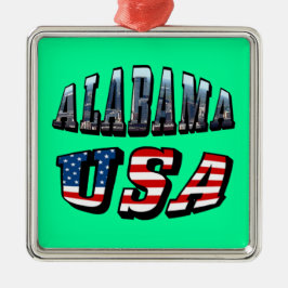 Alabama Picture und USA Flag Schriftart Silbernes Ornament