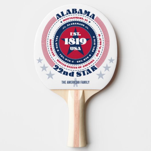 Alabama Pride Circular Typografy Monogram Tischtennis Schläger (Vorderseite)