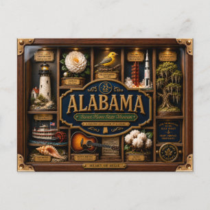 Alabama Shadow Box 3D Figurine Staat Postkarte