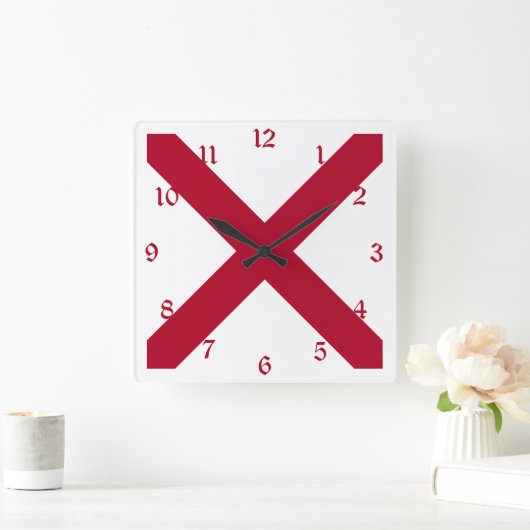 Alabama: St Andrew Crimson Cross Flag Quadratische Wanduhr (Zuhause)