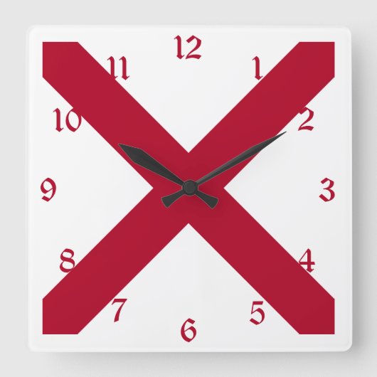 Alabama: St Andrew Crimson Cross Flag Quadratische Wanduhr (Vorderseite)
