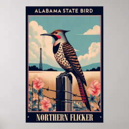 Alabama Staat Bird - Northern Flicker Vintag Poster
