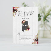 Alabama Staat Destination Rustic Wedding RSVP Karte (Stehend Vorderseite)
