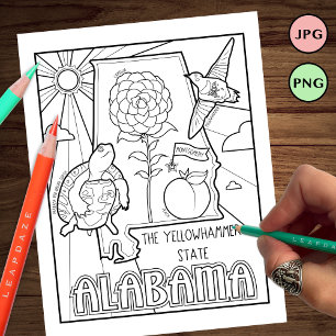 Alabama Staat Form und Faktenfärbung Flyer