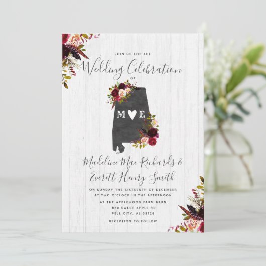 Alabama Staat Hochzeit in Urlaubsort Einladung (Stehend Vorderseite)