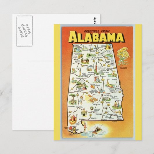Alabama Staat Map Postkarte (Vorne/Hinten)