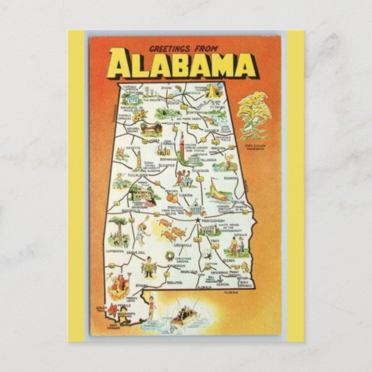 Alabama Staat Map Postkarte (Vorderseite)