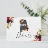 Alabama Staat Zielort Rustikale Hochzeitdetails Einladung (Stehend Vorderseite)