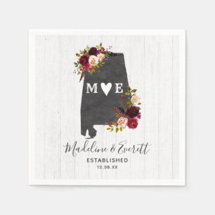 Alabama Staat Zielort Rustikale Hochzeitmonogramm Serviette