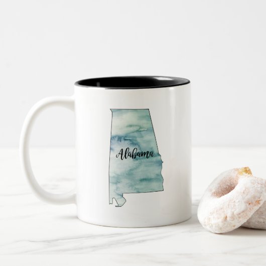 Alabama Staaten Map Wasserfarbe Zweifarbige Tasse (Mit Donut)