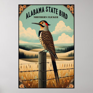 Alabama State Bird - Northern Flicker Vintage Poster