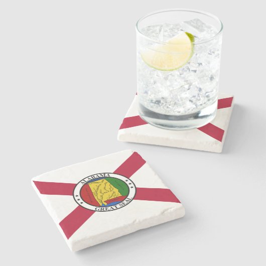 Alabama State Flag/Staat Siegel überlagert Steinuntersetzer (Seitenansicht)