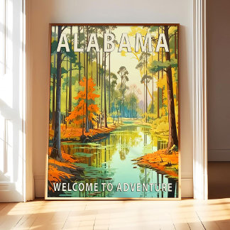 Alabama State Scenery Poster Kunst Druck, Retro Na
