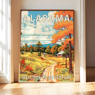 Alabama State Scenery Poster Kunst Druck, Retro Na
