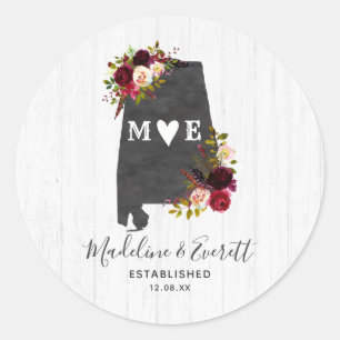 Alabama State Zielort Rustikale Monogramm-Hochzeit Runder Aufkleber
