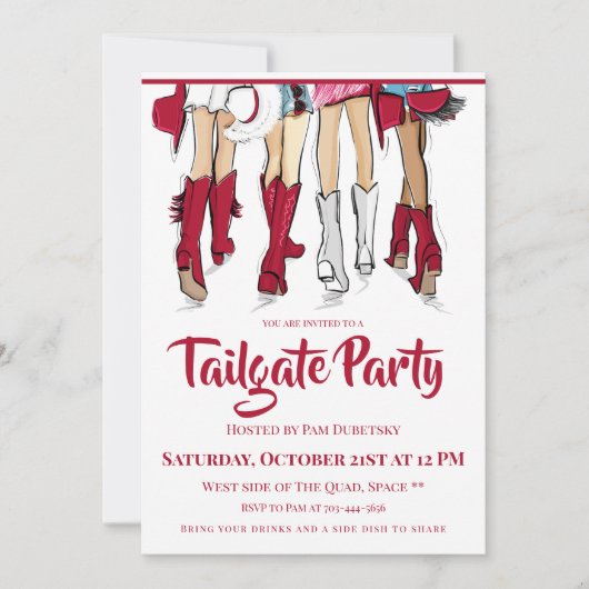 Alabama Tailgate Party Ladys Cowboy Boots Crimson Einladung (Vorderseite)