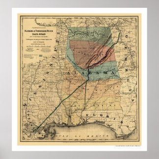 Alabama & Tennessee Bahn Karte 1867 Poster