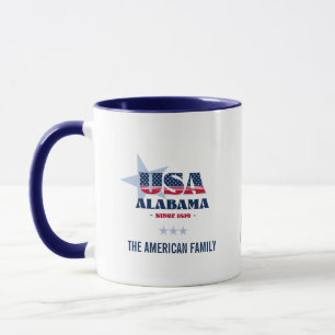 Alabama USA 1819 Blau Stern Personalisierter Beche Tasse