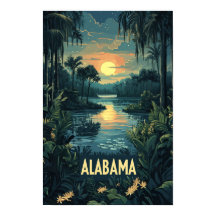 Alabama USA Art Vintag Illustration Travel