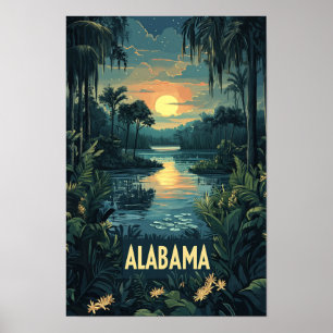 Alabama USA Art Vintag Illustration Travel Poster