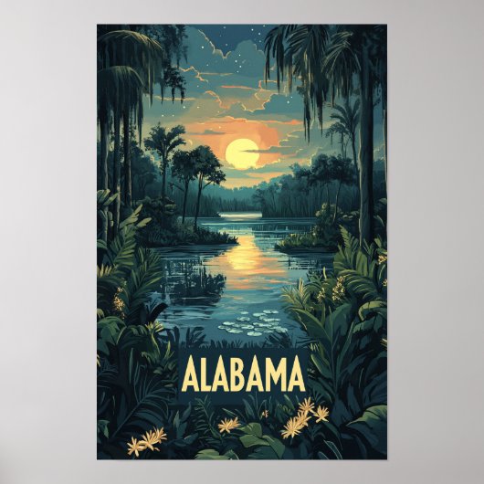 Alabama USA Art Vintag Illustration Travel Poster (Vorne)