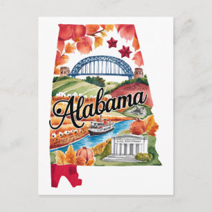 Alabama USA State Vintage Wasserfarben Postkarte