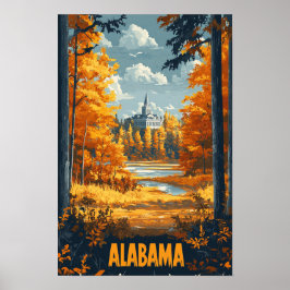 Alabama USA Vintag Illustration Travel Poster