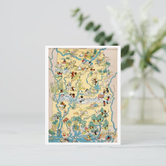 Alabama Vintag Map Postkarte (Stehend Vorderseite)