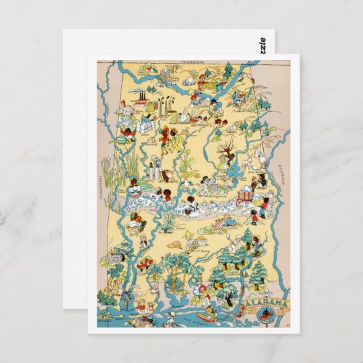Alabama Vintag Map Postkarte (Vorne/Hinten)