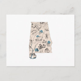 Alabama Vintag Picture Map Staat Chart Postkarte