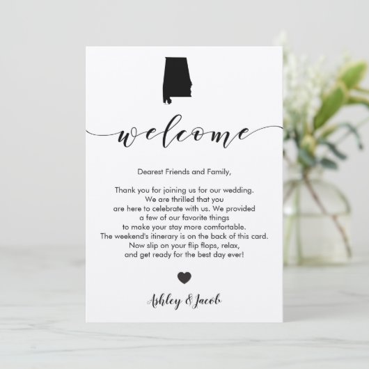 Alabama Wedding Welcome Letter & Itinerary Card Programm (Stehend Vorderseite)