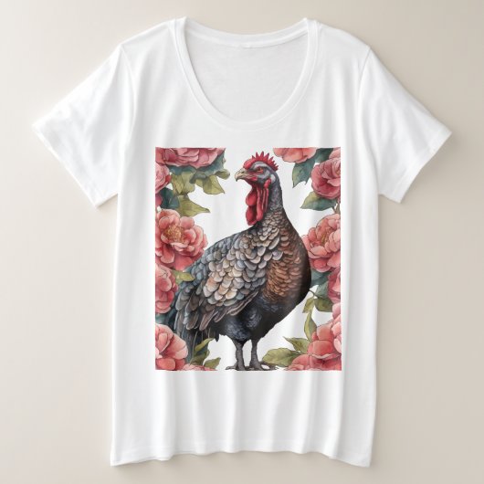 Alabama Wild Turkey mit Kamelien-Blume Große Größe T-Shirt (Design vorne)
