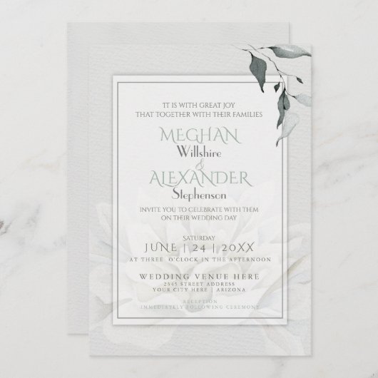 Alabaster Dahlia Watercolor Einladung (Vorne/Hinten)