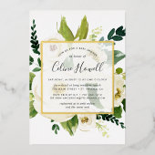 Alabaster Floral Baby Shower Gold Folieneinladung (Vorderseite)