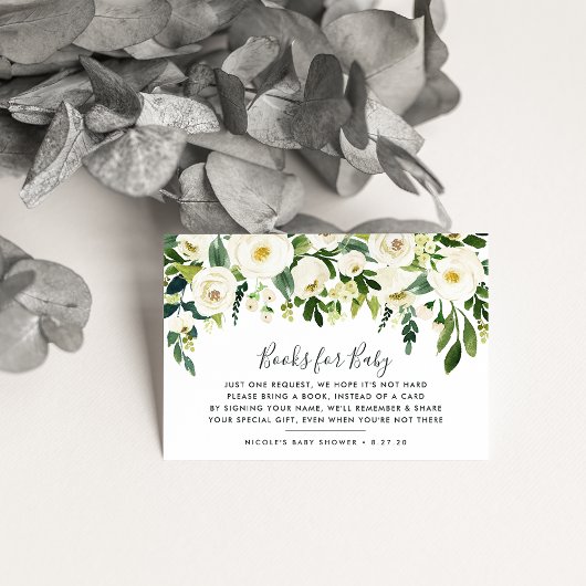 Alabaster Floral Book Request Baby Shooting Card Begleitkarte