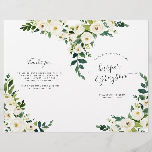 Alabaster Floral Folded Wedding Program (Vorderseite)