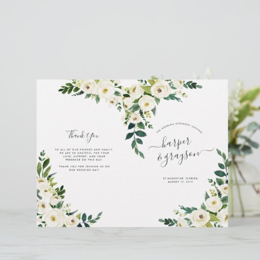 Alabaster Floral Folded Wedding Program (Stehend Vorderseite)