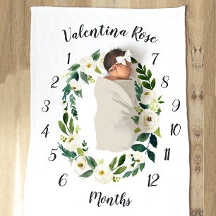 Alabaster Floral Monthly Baby Milestone Fleecedecke