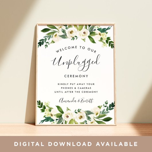 Alabaster Floral Unplugged Wedding Ceremony Sign Poster