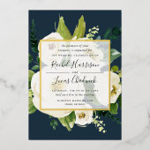 Alabaster Floral Wedding Gold Foil Einladung (Vorderseite)