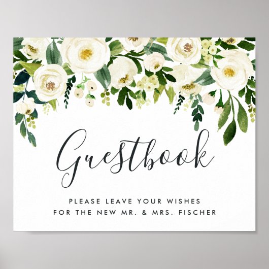 Alabaster Floral Wedding Guestbook Sign Poster (Vorne)
