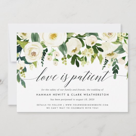 Alabaster Floral Wedding Postponement Ankündigung (Vorderseite)